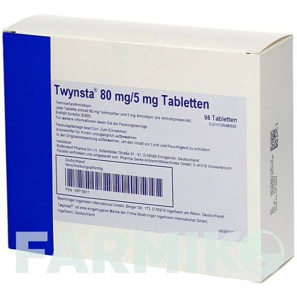 ТВИНСТА (TWYNSTA) 80 мг/5 мг таблетки 98 шт - Телмисартан, Амлодипин PHARMA GERKE