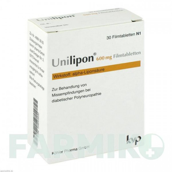 УНИЛИПОН (UNILIPON) 600 мг таблетки 30 шт - Тиоктовая кислота KOHLER PHARMA