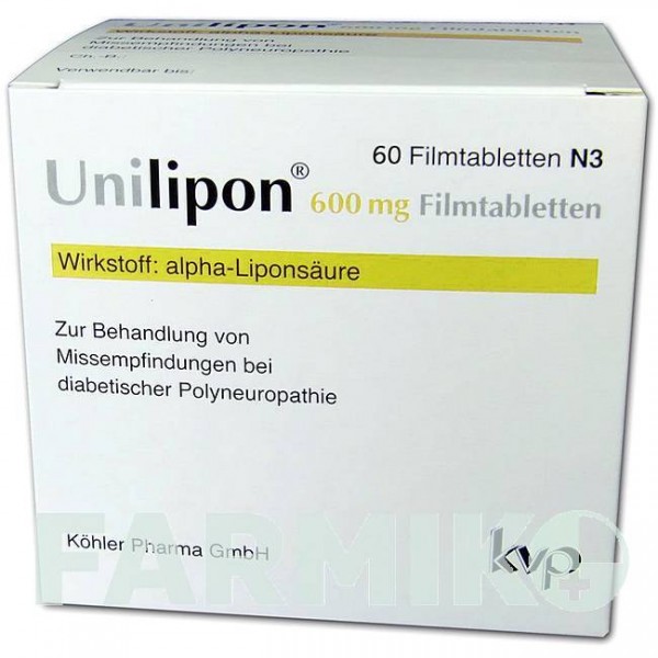 УНІЛІПОН (UNILIPON) 600 мг таблетки 60 шт - Тіоктова кислота KOHLER PHARMA