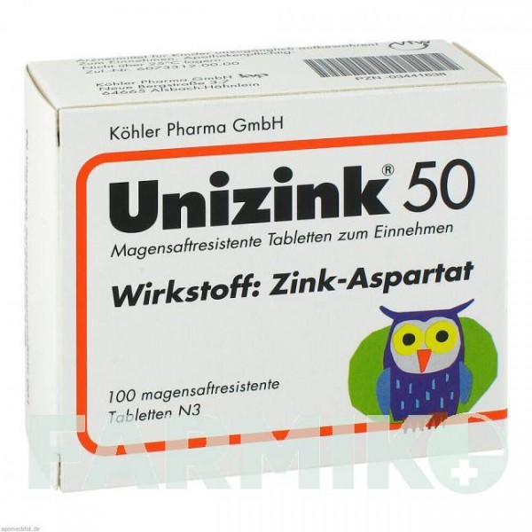 УНИЦИНК (UNIZINK) 50 таблетки 100 шт - Цинк гидроген аспартат KOHLER PHARMA