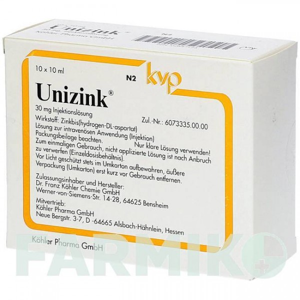 УНИЦИНК (UNIZINK) ампулы 10x10 мл - Цинк гидроген аспартат KOHLER PHARMA