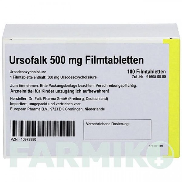 УРСОФАЛЬК (URSOFALK) 500 мг таблетки 100 шт - Урсодезоксихолева кислота EUROPEAN PHARMA