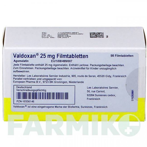 ВАЛЬДОКСАН (VALDOXAN) 25 мг таблетки 98 шт - Агомелатин EUROPEAN PHARMA