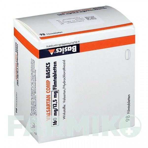ВАЛСАРТАН (VALSARTAN) 160 мг/12,5 мг таблетки 98 шт - Валсартан, Гидрохлоротиазид BASICS