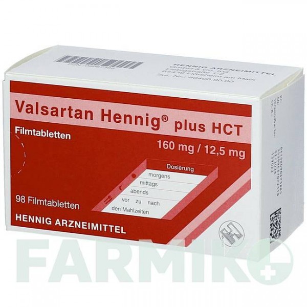 ВАЛСАРТАН (VALSARTAN) 160 мг/12,5 мг таблетки 98 шт - Валсартан, Гідрохлоротіазид HENNIG
