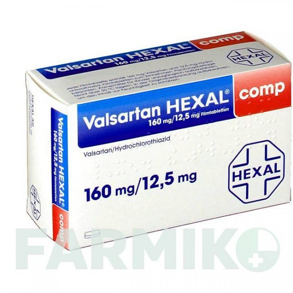 ВАЛСАРТАН (VALSARTAN) 160 мг/12,5 мг таблетки 56 шт - Валсартан, Гідрохлоротіазид HEXAL