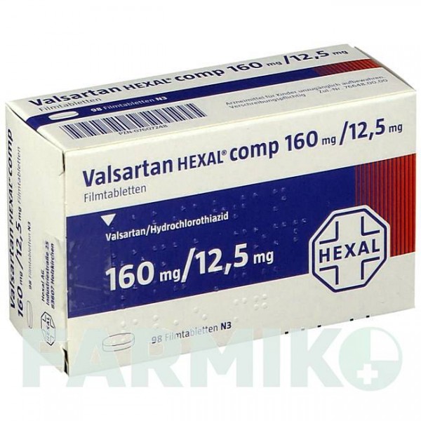 ВАЛСАРТАН (VALSARTAN) 160 мг/12,5 мг таблетки 98 шт - Валсартан, Гидрохлоротиазид HEXAL
