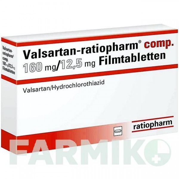 ВАЛСАРТАН (VALSARTAN) 160 мг/12,5 мг таблетки 56 шт - Валсартан, Гидрохлоротиазид RATIOPHARM