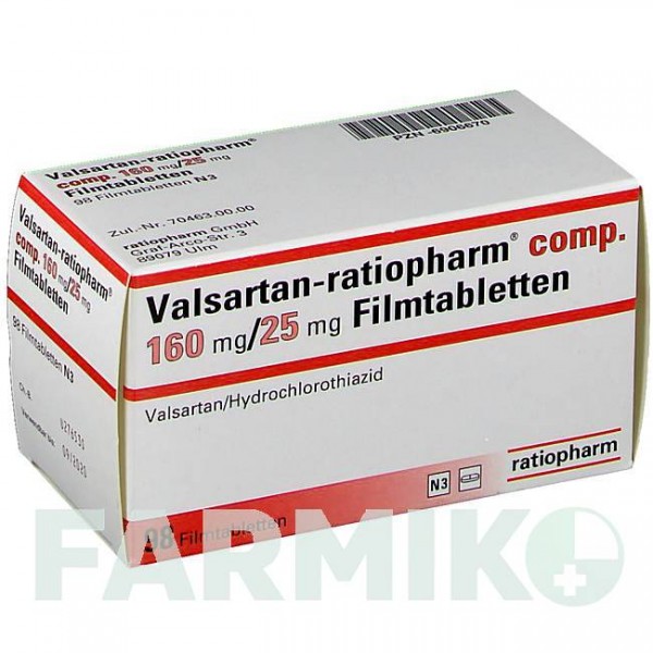 ВАЛСАРТАН (VALSARTAN) 160 мг/25 мг таблетки 98 шт - Валсартан, Гидрохлоротиазид RATIOPHARM