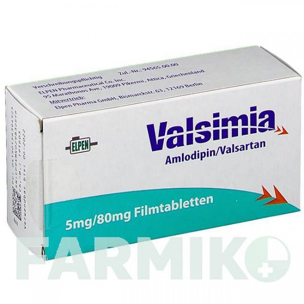 ВАЛЬСІМІЯ (VALSIMIA) 5 мг/80 мг таблетки 28 шт - Валсартан, Амлодипін ELPEN PHARMACEUTICAL