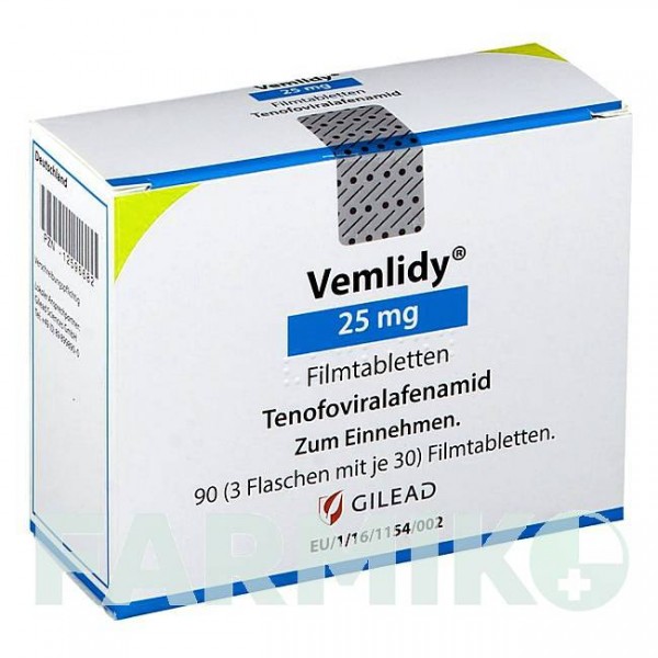 ВЕМЛИДИ (VEMLIDY) 25 мг таблетки 3x30 шт - Тенофовир GILEAD SCIENCES