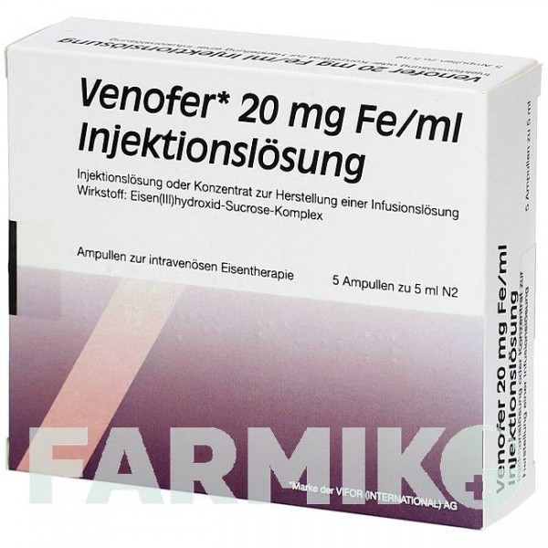 ВЕНОФЕР (VENOFER) 20 мг мл розчин 5x5 мл - Залізо (III) оксид-сахароза комплекс EMRA-MED