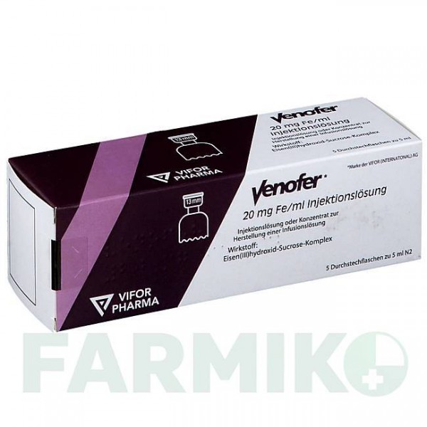 ВЕНОФЕР (VENOFER) 20 мг мл раствор 5x5 мл - Железо (III) оксид-сахароза комплекс EMRA-MED