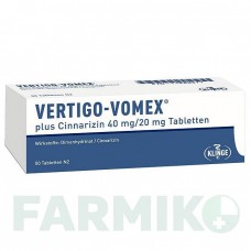 ВЕРТИГО ВОМЕКС (VERTIGO VOMEX) 40 мг/20 мг таблетки 50 шт - Циннаризин, Дименгидринат KLINGE PHARMA