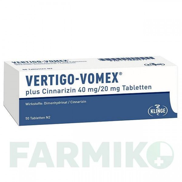 ВЕРТИГО ВОМЕКС (VERTIGO VOMEX) 40 мг/20 мг таблетки 50 шт - Цинаризин, Дименгідринат KLINGE PHARMA