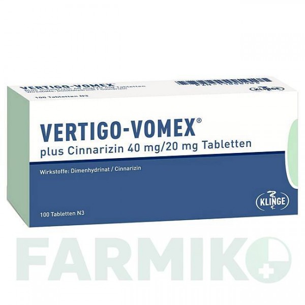 ВЕРТИГО ВОМЕКС (VERTIGO VOMEX) 40 мг/20 мг таблетки 100 шт - Циннаризин, Дименгидринат KLINGE PHARMA