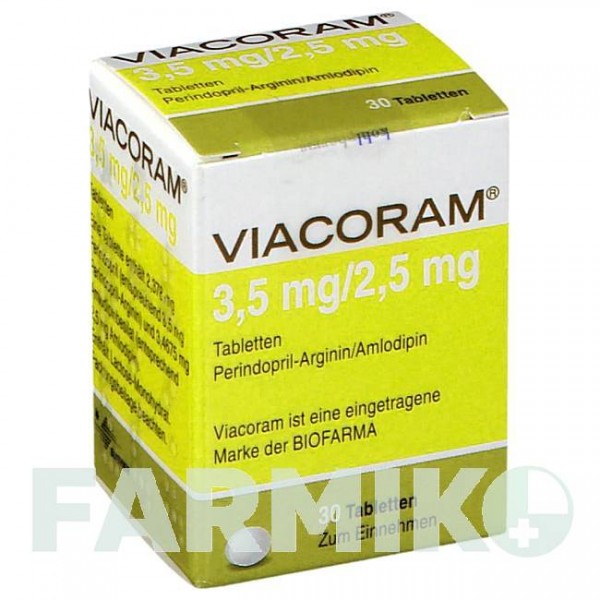 ВИАКОРАМ (VIACORAM) 3,5 мг/2,5 мг таблетки 30 шт - Периндоприл, Амлодипин KOHLPHARMA