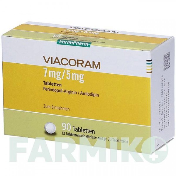 ВИАКОРАМ (VIACORAM) 7 мг/5 мг таблетки 30 шт - Периндоприл, Амлодипин EURIMPHARM