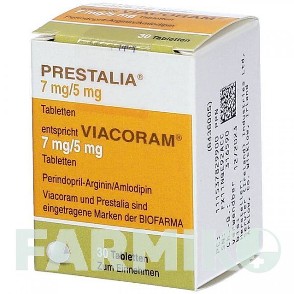 ВИАКОРАМ (VIACORAM) 7 мг/5 мг таблетки 30 шт - Периндоприл, Амлодипин KOHLPHARMA