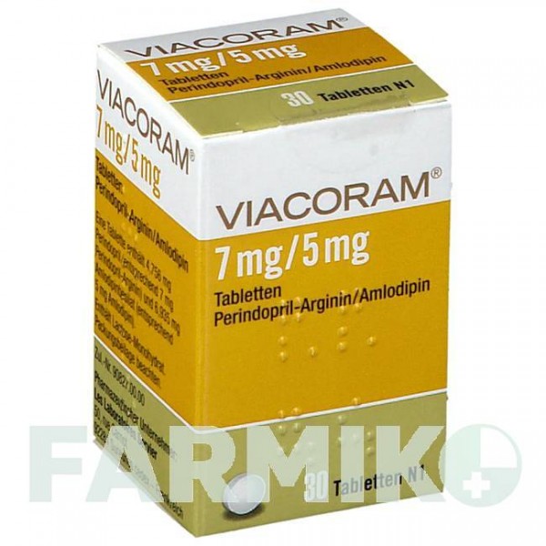 ВИАКОРАМ (VIACORAM) 7 мг/5 мг таблетки 30 шт - Периндоприл, Амлодипин SERVIER