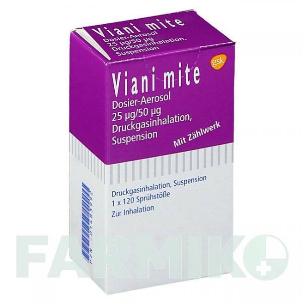 ВИАНИ (VIANI) 25 мкг/50 мкг 120 доз аэрозоль 120 шт - Сальметерол, Флутиказон GLAXOSMITHKLINE