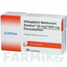 ВИЛДАГЛІПТИН (VILDAGLIPTIN) 50 мг/1000 мг таблетки 30 шт - Вілдагліптин ZENTIVA