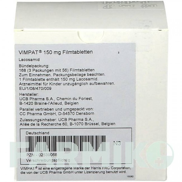 ВИМПАТ (VIMPAT) 150 мг таблетки 168 шт - Лакосамид CC PHARMA
