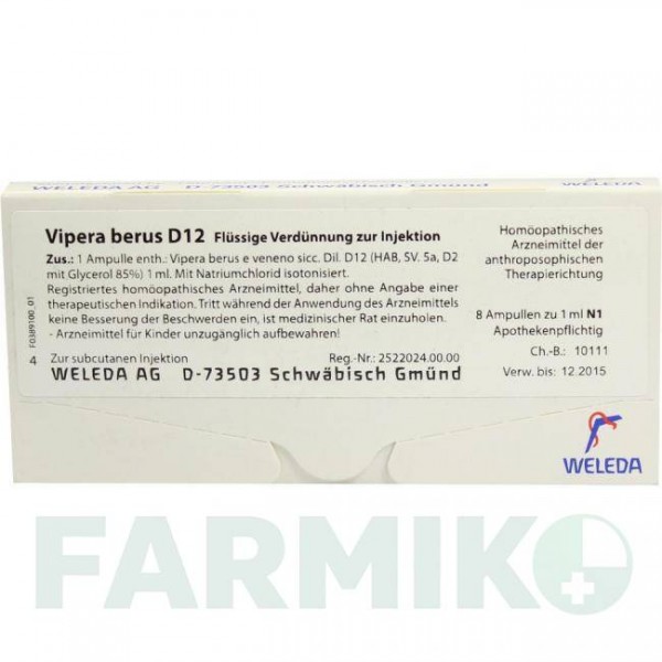 ВИПЕРА БЕРУС (VIPERA BERUS) D 12 ампулы 8x1 мл - Гомеопатия WELEDA