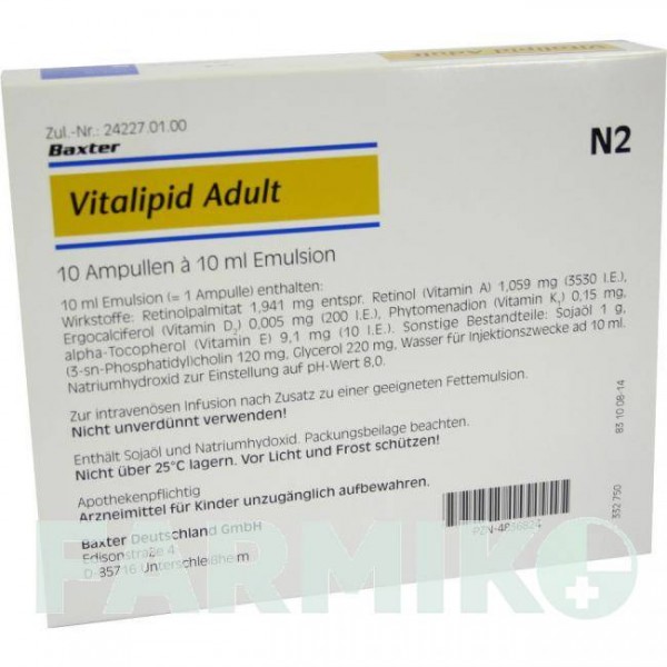 ВИТАЛИПИД (VITALIPID) ампулы 10x10 мл - Активные вещества BAXTER
