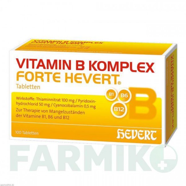 ВІТАМІН B (VITAMIN B) таблетки 100 шт - Вітамін B1 (Тіамін), Вітамін B6 (Піридоксин), Вітамін B12 (Ціанокобаламін) HEVERT