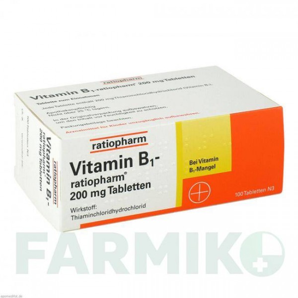 ВІТАМІН B1 (VITAMIN B1) 200 мг таблетки 100 шт - Вітамін B1 (Тіамін) RATIOPHARM