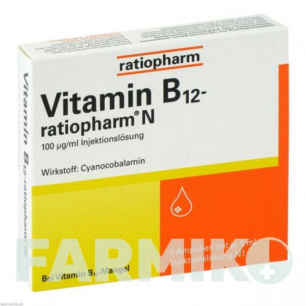 ВІТАМІН B12 (VITAMIN B12) ампули 5x1 мл - Вітамін B12 (Ціанокобаламін) RATIOPHARM
