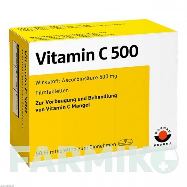 ВИТАМИН C (VITAMIN C) 500 таблетки 50 шт - Витамин C (Аскорбиновая кислота) WORWAG PHARMA