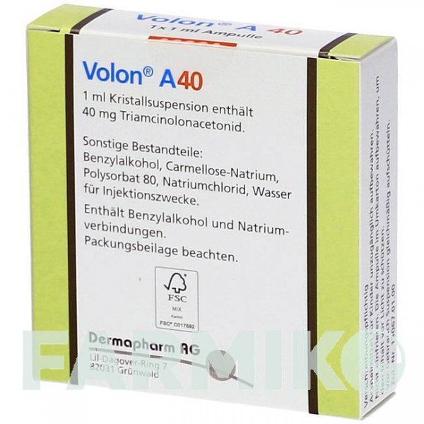 ВОЛОН (VOLON) 40 ампулы 1 мл - Триамцинолон депо DERMAPHARM