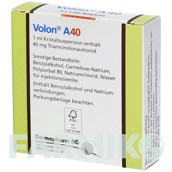 ВОЛОН (VOLON) 40 ампулы 5x1 мл - Триамцинолон депо DERMAPHARM