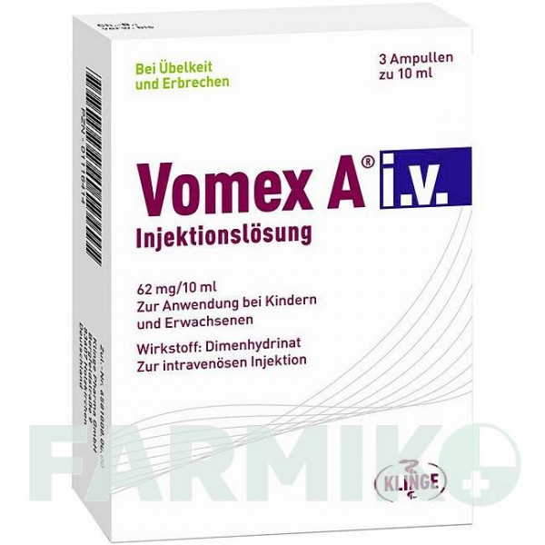 ВОМЕКС (VOMEX) 62 мг/10 мл розчин 3x10 мл - Дименгідринат KLINGE PHARMA