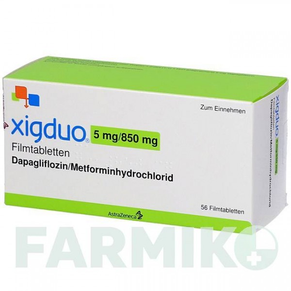 КСИГДУО (XIGDUO) 5 мг/850 мг таблетки 56 шт - Метформин, Дапаглифлозин ASTRAZENECA
