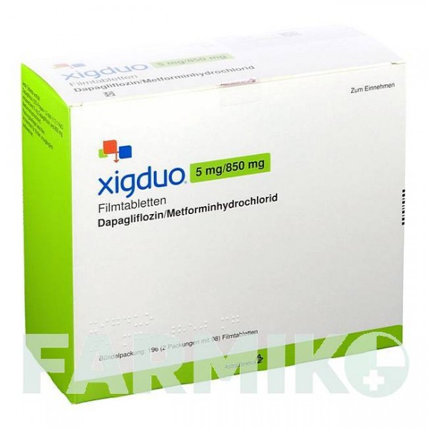 КСІГДУО (XIGDUO) 5 мг/850 мг таблетки 196 шт - Метформін, Дапагліфлозин ASTRAZENECA