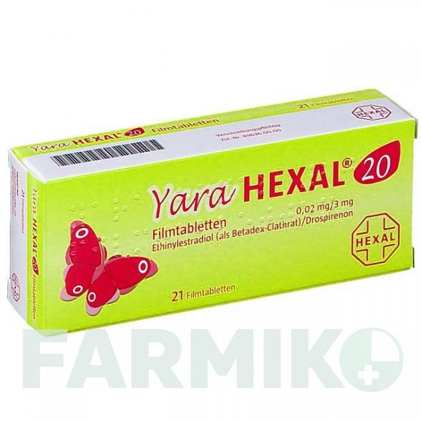 ЯРА (YARA) 0,02 мг/3 мг таблетки 21 шт - Дроспиренон, Этинилэстрадиол HEXAL