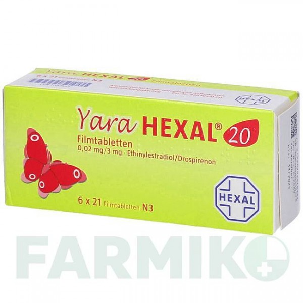 ЯРА (YARA) 0,02 мг/3 мг таблетки 6x21 шт - Дроспіренон, Етинілестрадіол HEXAL