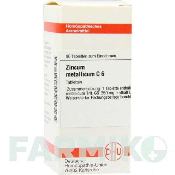 ЦИНКУМ МЕТАЛЛИКУМ (ZINCUM METALLICUM) C 6 таблетки 80 шт - Гомеопатия DHU