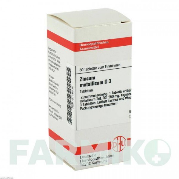 ЦИНКУМ МЕТАЛЛИКУМ (ZINCUM METALLICUM) D 3 таблетки 80 шт - Гомеопатия DHU