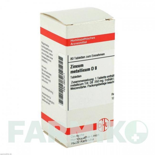 ЦИНКУМ МЕТАЛЛИКУМ (ZINCUM METALLICUM) D 8 таблетки 80 шт - Гомеопатия DHU
