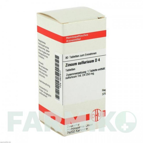 ЦИНКУМ СУЛЬФУРИКУМ (ZINCUM SULFURICUM) D 4 таблетки 80 шт - Гомеопатия DHU