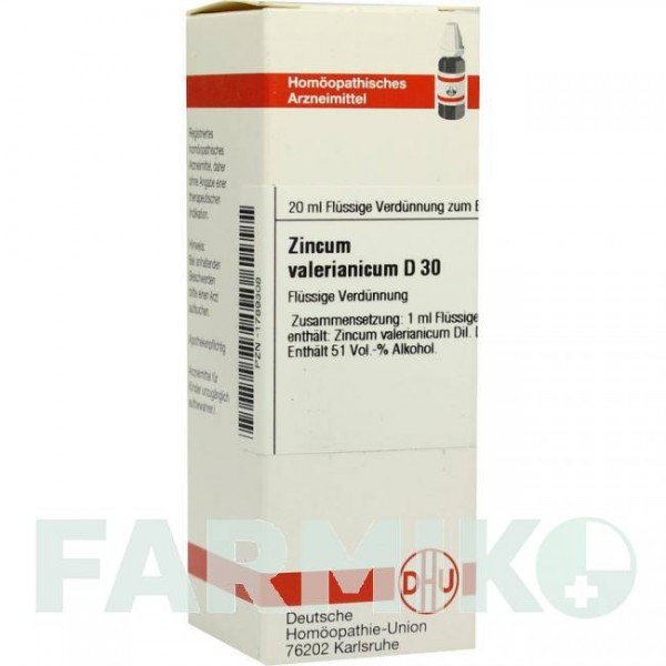 ЦИНКУМ ВАЛЕРИАНИКУМ (ZINCUM VALERIANICUM) D 30 раствор 20 мл - Гомеопатия DHU