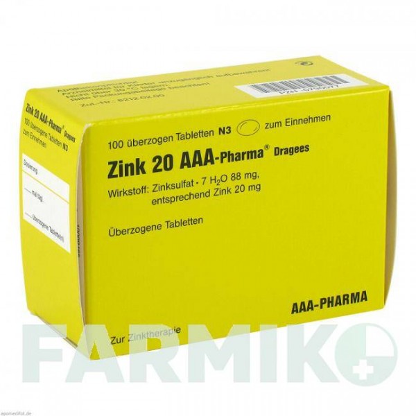 ЦИНК (ZINK) 20 таблетки 100 шт - Цинку сульфат AAA - PHARMA