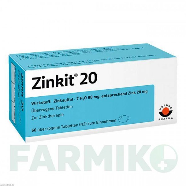 ЦИНКІТ (ZINKIT) 20 таблетки 50 шт - Цинку сульфат WORWAG PHARMA