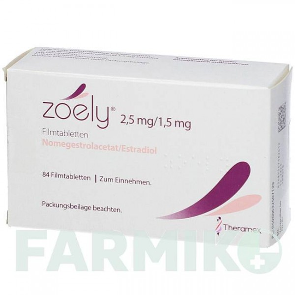 ЗОЭЛИ (ZOELY) 2,5 мг/1,5 мг таблетки 3x28 шт - Номегестрол, Эстрадиол THERAMEX