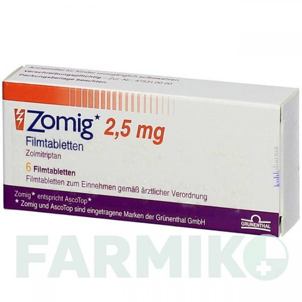 ЗОМИГ (ZOMIG) 2,5 мг таблетки 6 шт - Золмитриптан KOHLPHARMA