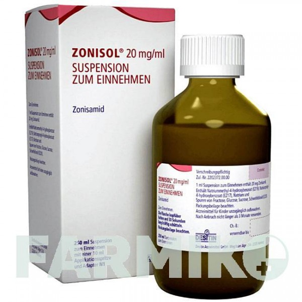 ЗОНІСОЛ (ZONISOL) 20 мг/мл суспензія 250 мл - Зонісамід DESITIN
